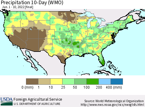 United States Precipitation 10-Day (WMO) Thematic Map For 6/1/2022 - 6/10/2022