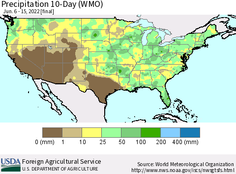 United States Precipitation 10-Day (WMO) Thematic Map For 6/6/2022 - 6/15/2022