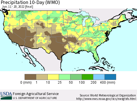 United States Precipitation 10-Day (WMO) Thematic Map For 6/11/2022 - 6/20/2022