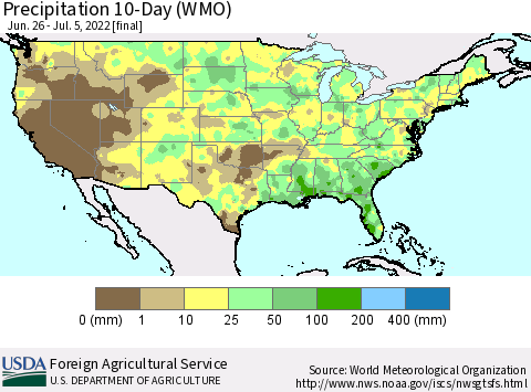United States Precipitation 10-Day (WMO) Thematic Map For 6/26/2022 - 7/5/2022