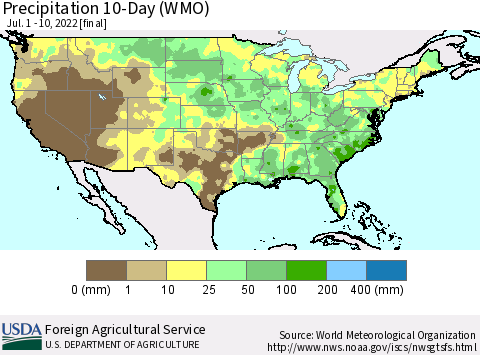 United States Precipitation 10-Day (WMO) Thematic Map For 7/1/2022 - 7/10/2022