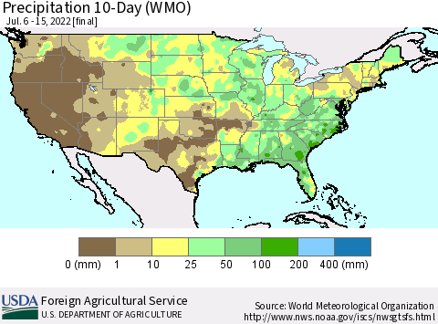 United States Precipitation 10-Day (WMO) Thematic Map For 7/6/2022 - 7/15/2022