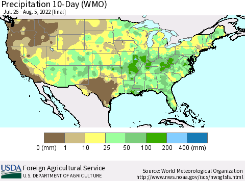 United States Precipitation 10-Day (WMO) Thematic Map For 7/26/2022 - 8/5/2022