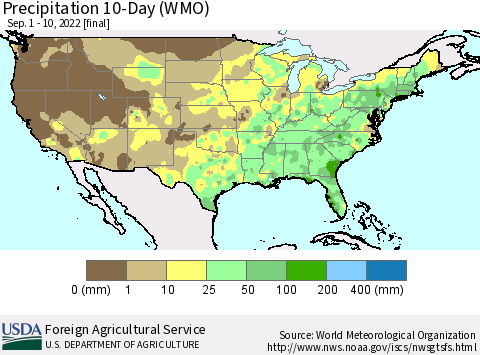 United States Precipitation 10-Day (WMO) Thematic Map For 9/1/2022 - 9/10/2022