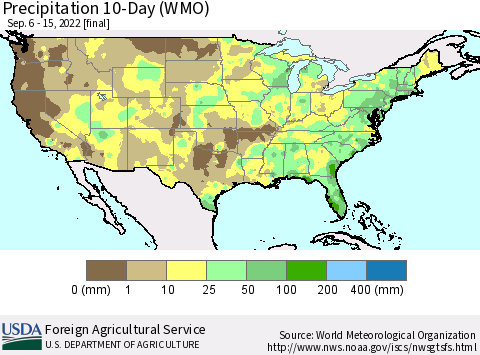 United States Precipitation 10-Day (WMO) Thematic Map For 9/6/2022 - 9/15/2022