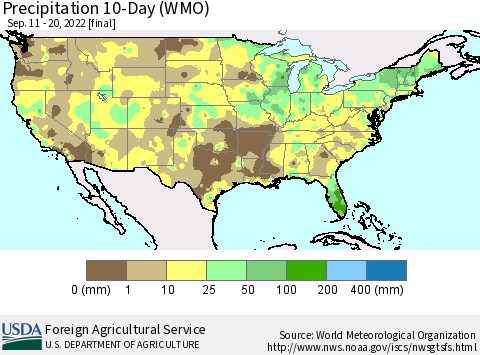 United States Precipitation 10-Day (WMO) Thematic Map For 9/11/2022 - 9/20/2022
