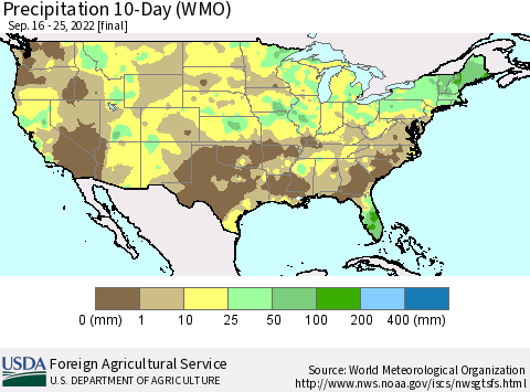 United States Precipitation 10-Day (WMO) Thematic Map For 9/16/2022 - 9/25/2022