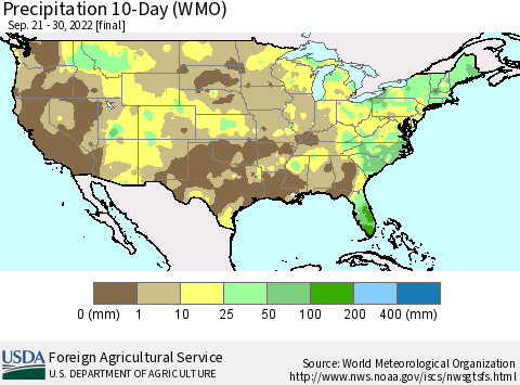 United States Precipitation 10-Day (WMO) Thematic Map For 9/21/2022 - 9/30/2022