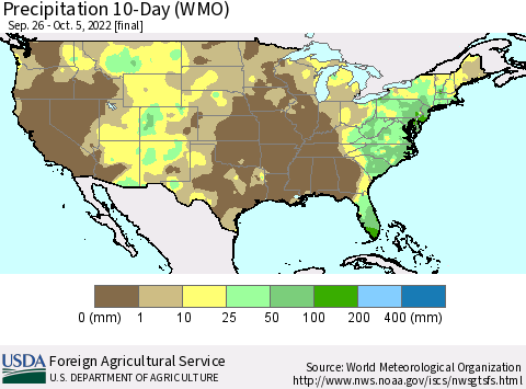 United States Precipitation 10-Day (WMO) Thematic Map For 9/26/2022 - 10/5/2022