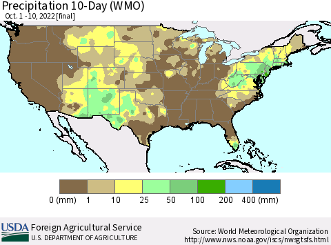 United States Precipitation 10-Day (WMO) Thematic Map For 10/1/2022 - 10/10/2022