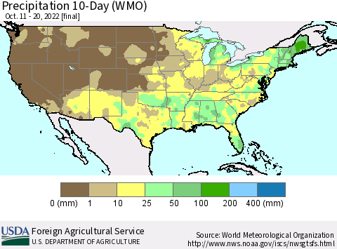 United States Precipitation 10-Day (WMO) Thematic Map For 10/11/2022 - 10/20/2022