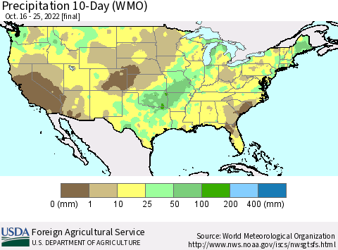 United States Precipitation 10-Day (WMO) Thematic Map For 10/16/2022 - 10/25/2022