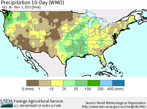 United States Precipitation 10-Day (WMO) Thematic Map For 10/26/2022 - 11/5/2022