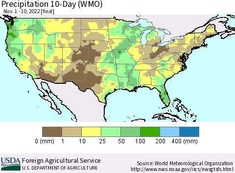 United States Precipitation 10-Day (WMO) Thematic Map For 11/1/2022 - 11/10/2022