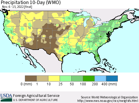 United States Precipitation 10-Day (WMO) Thematic Map For 11/6/2022 - 11/15/2022