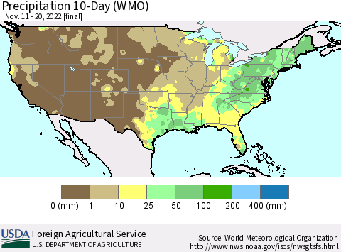 United States Precipitation 10-Day (WMO) Thematic Map For 11/11/2022 - 11/20/2022