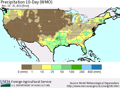 United States Precipitation 10-Day (WMO) Thematic Map For 11/16/2022 - 11/25/2022