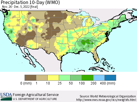 United States Precipitation 10-Day (WMO) Thematic Map For 11/26/2022 - 12/5/2022