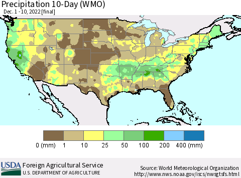 United States Precipitation 10-Day (WMO) Thematic Map For 12/1/2022 - 12/10/2022