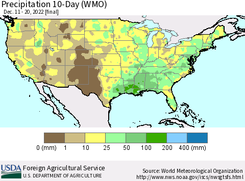 United States Precipitation 10-Day (WMO) Thematic Map For 12/11/2022 - 12/20/2022