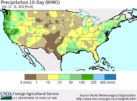 United States Precipitation 10-Day (WMO) Thematic Map For 12/21/2022 - 12/31/2022