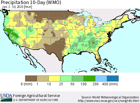 United States Precipitation 10-Day (WMO) Thematic Map For 1/1/2023 - 1/10/2023
