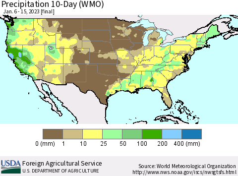 United States Precipitation 10-Day (WMO) Thematic Map For 1/6/2023 - 1/15/2023