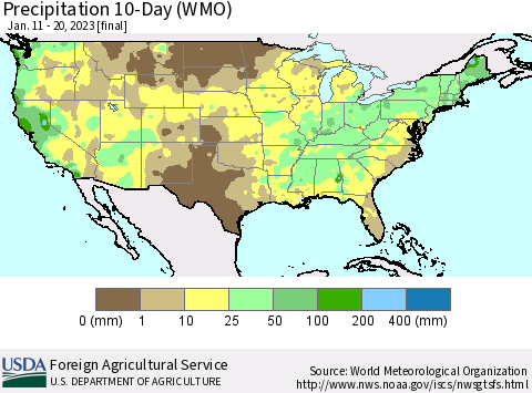 United States Precipitation 10-Day (WMO) Thematic Map For 1/11/2023 - 1/20/2023