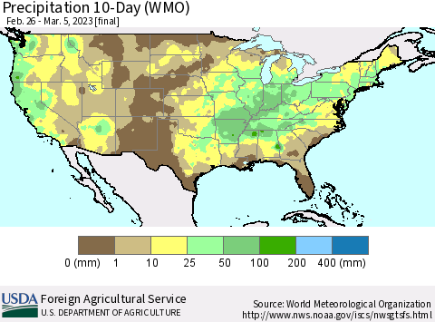 United States Precipitation 10-Day (WMO) Thematic Map For 2/26/2023 - 3/5/2023