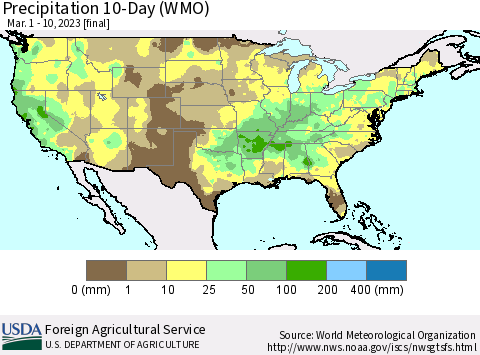 United States Precipitation 10-Day (WMO) Thematic Map For 3/1/2023 - 3/10/2023