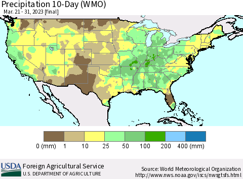 United States Precipitation 10-Day (WMO) Thematic Map For 3/21/2023 - 3/31/2023