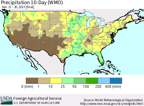 United States Precipitation 10-Day (WMO) Thematic Map For 4/11/2023 - 4/20/2023