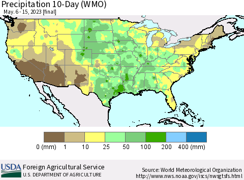 United States Precipitation 10-Day (WMO) Thematic Map For 5/6/2023 - 5/15/2023