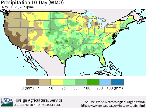 United States Precipitation 10-Day (WMO) Thematic Map For 5/11/2023 - 5/20/2023