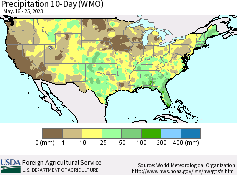 United States Precipitation 10-Day (WMO) Thematic Map For 5/16/2023 - 5/25/2023