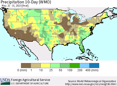 United States Precipitation 10-Day (WMO) Thematic Map For 5/21/2023 - 5/31/2023