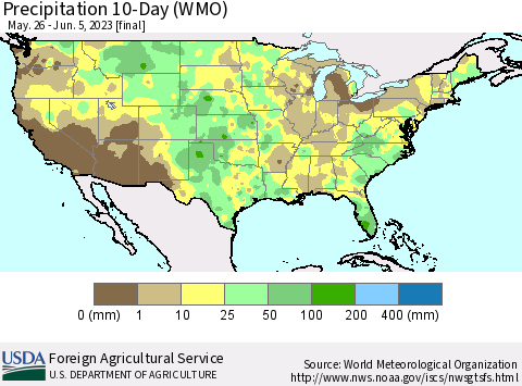 United States Precipitation 10-Day (WMO) Thematic Map For 5/26/2023 - 6/5/2023