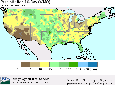 United States Precipitation 10-Day (WMO) Thematic Map For 6/1/2023 - 6/10/2023