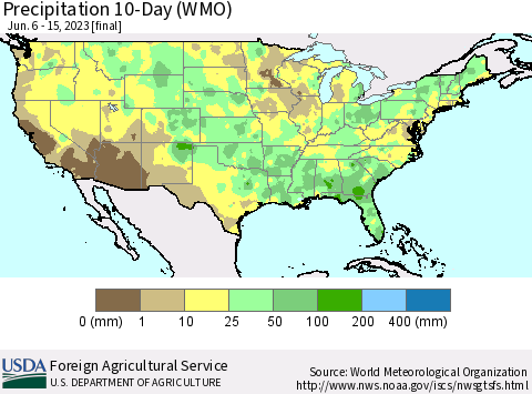 United States Precipitation 10-Day (WMO) Thematic Map For 6/6/2023 - 6/15/2023