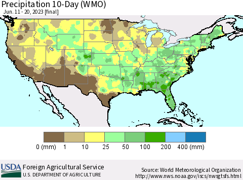 United States Precipitation 10-Day (WMO) Thematic Map For 6/11/2023 - 6/20/2023