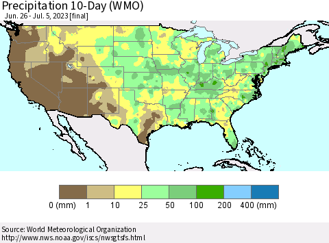 United States Precipitation 10-Day (WMO) Thematic Map For 6/26/2023 - 7/5/2023