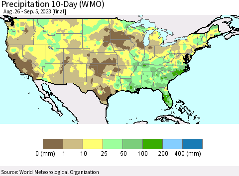 United States Precipitation 10-Day (WMO) Thematic Map For 8/26/2023 - 9/5/2023