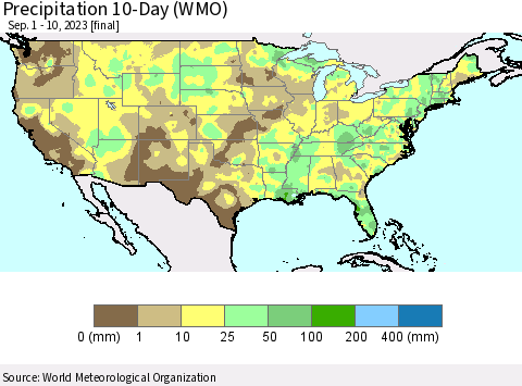 United States Precipitation 10-Day (WMO) Thematic Map For 9/1/2023 - 9/10/2023