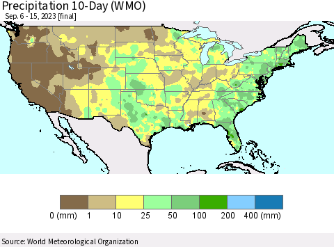 United States Precipitation 10-Day (WMO) Thematic Map For 9/6/2023 - 9/15/2023