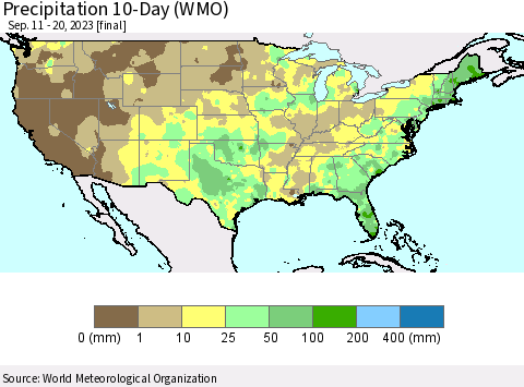 United States Precipitation 10-Day (WMO) Thematic Map For 9/11/2023 - 9/20/2023