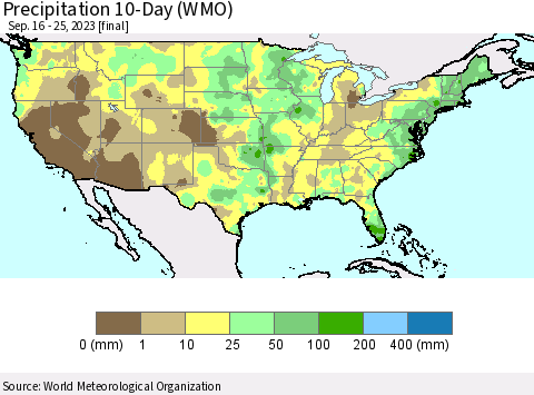 United States Precipitation 10-Day (WMO) Thematic Map For 9/16/2023 - 9/25/2023