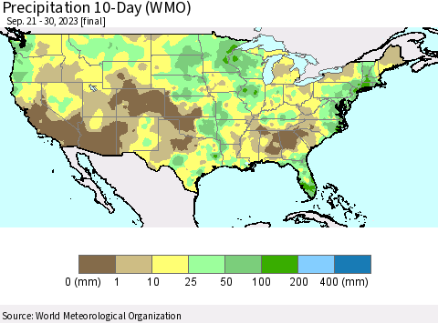United States Precipitation 10-Day (WMO) Thematic Map For 9/21/2023 - 9/30/2023