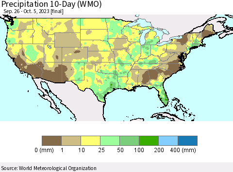 United States Precipitation 10-Day (WMO) Thematic Map For 9/26/2023 - 10/5/2023