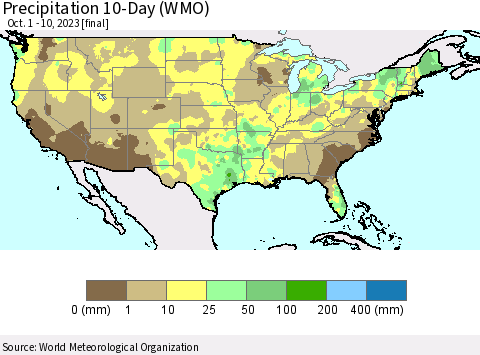 United States Precipitation 10-Day (WMO) Thematic Map For 10/1/2023 - 10/10/2023