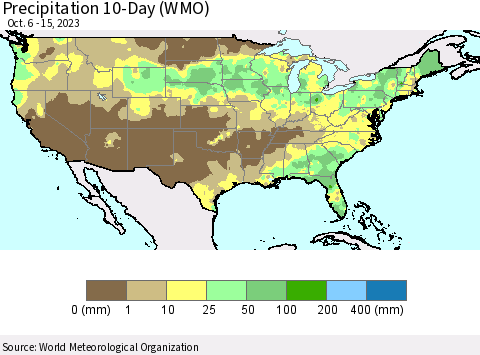 United States Precipitation 10-Day (WMO) Thematic Map For 10/6/2023 - 10/15/2023